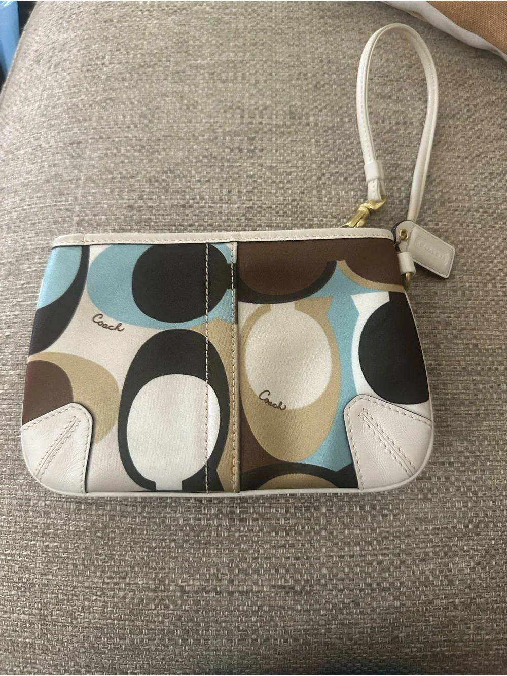 Coach Ergo Poppy Wristlet in Blue, Brown and Cream with Signature Circle Print - Picture 14 of 15